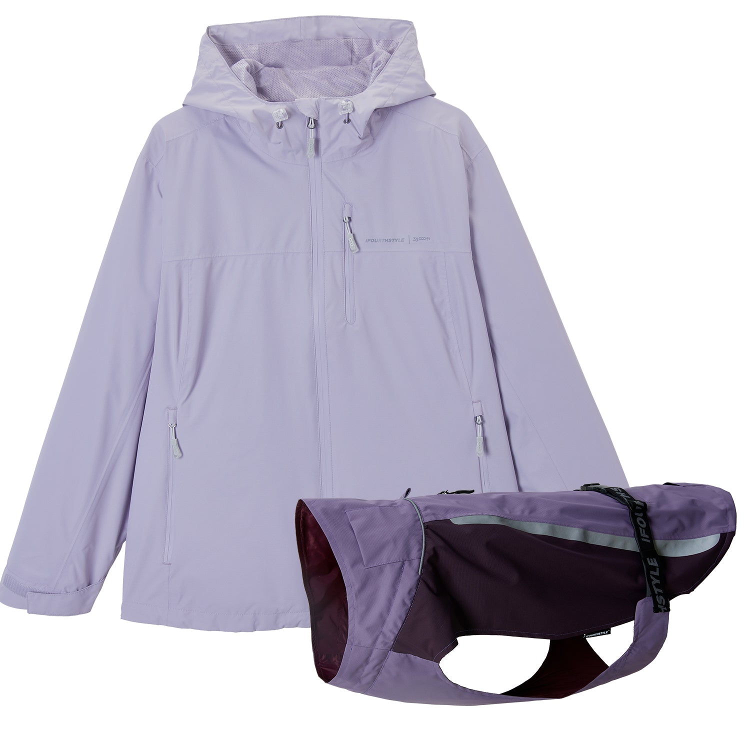 Dog Raincoat & Packable Rain Jacket Humans Matching Set (Purple)