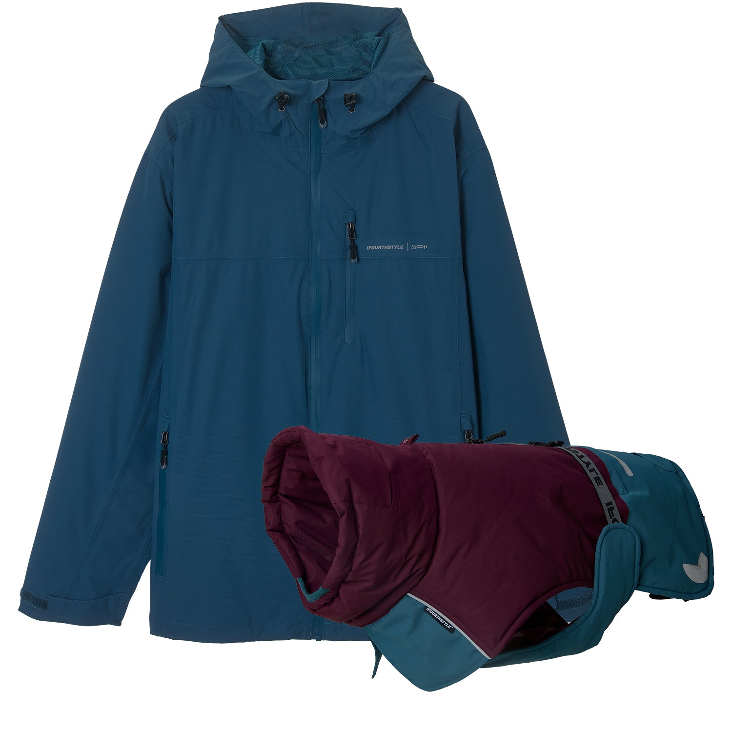 Dog Waterproof Winter Jacket & Packable Rain Jacket Human Matching Set (Blue)